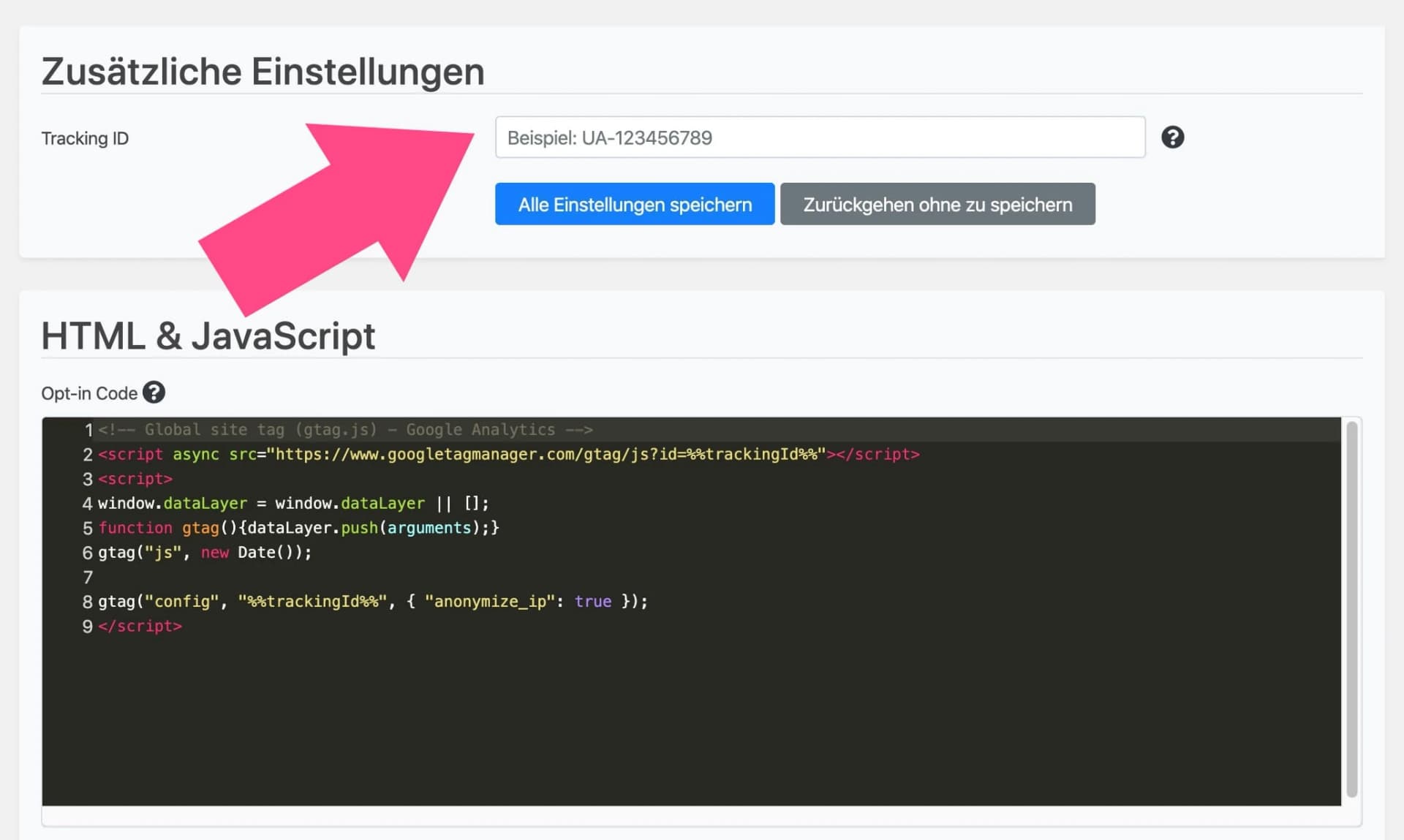 Tracking-ID für Google Analytics bei Borlabs Cookie eingeben