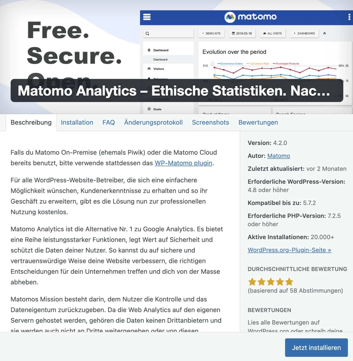 Das Matomo WordPress-Plugin wird direkt im Backend installiert.