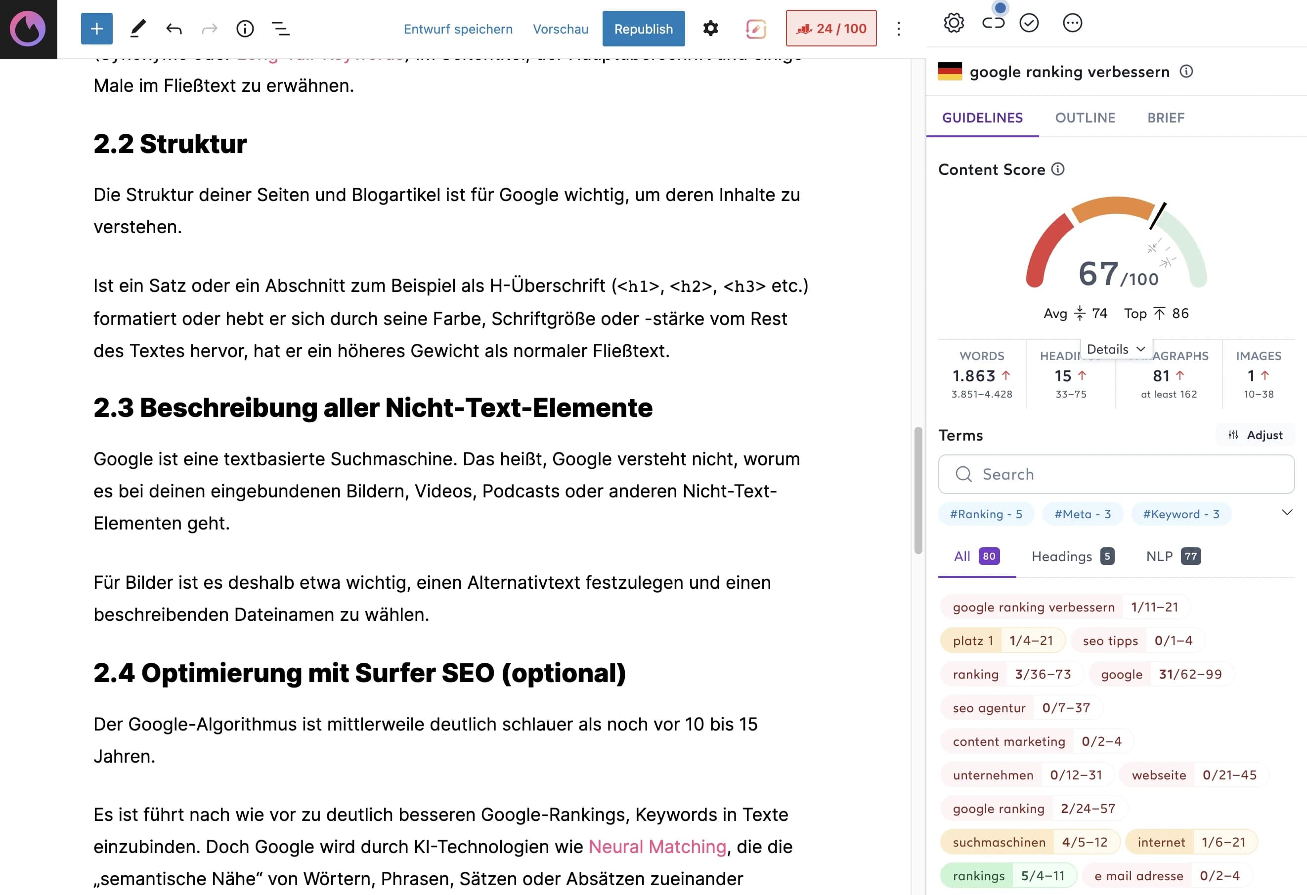 Content Editor von Surfer SEO