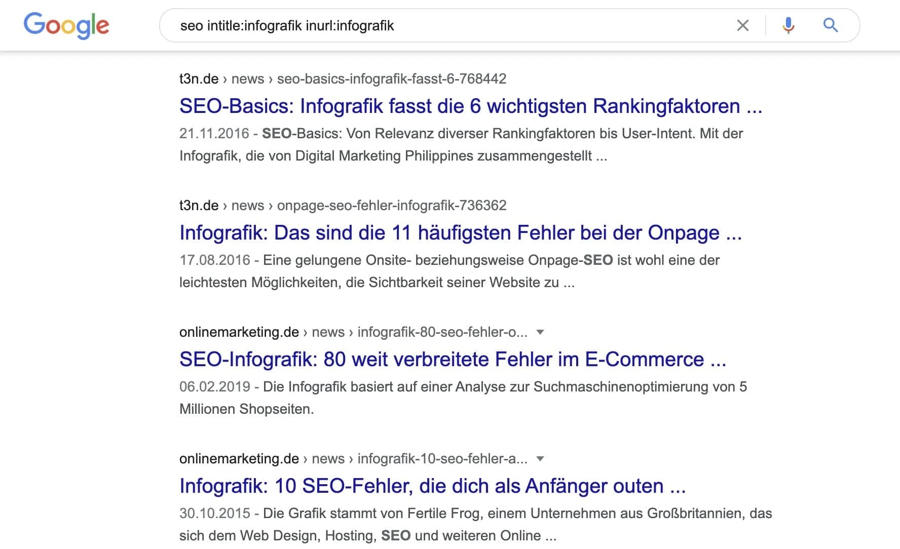 Infografiken mit inurl: und intitle: Befehlen finden