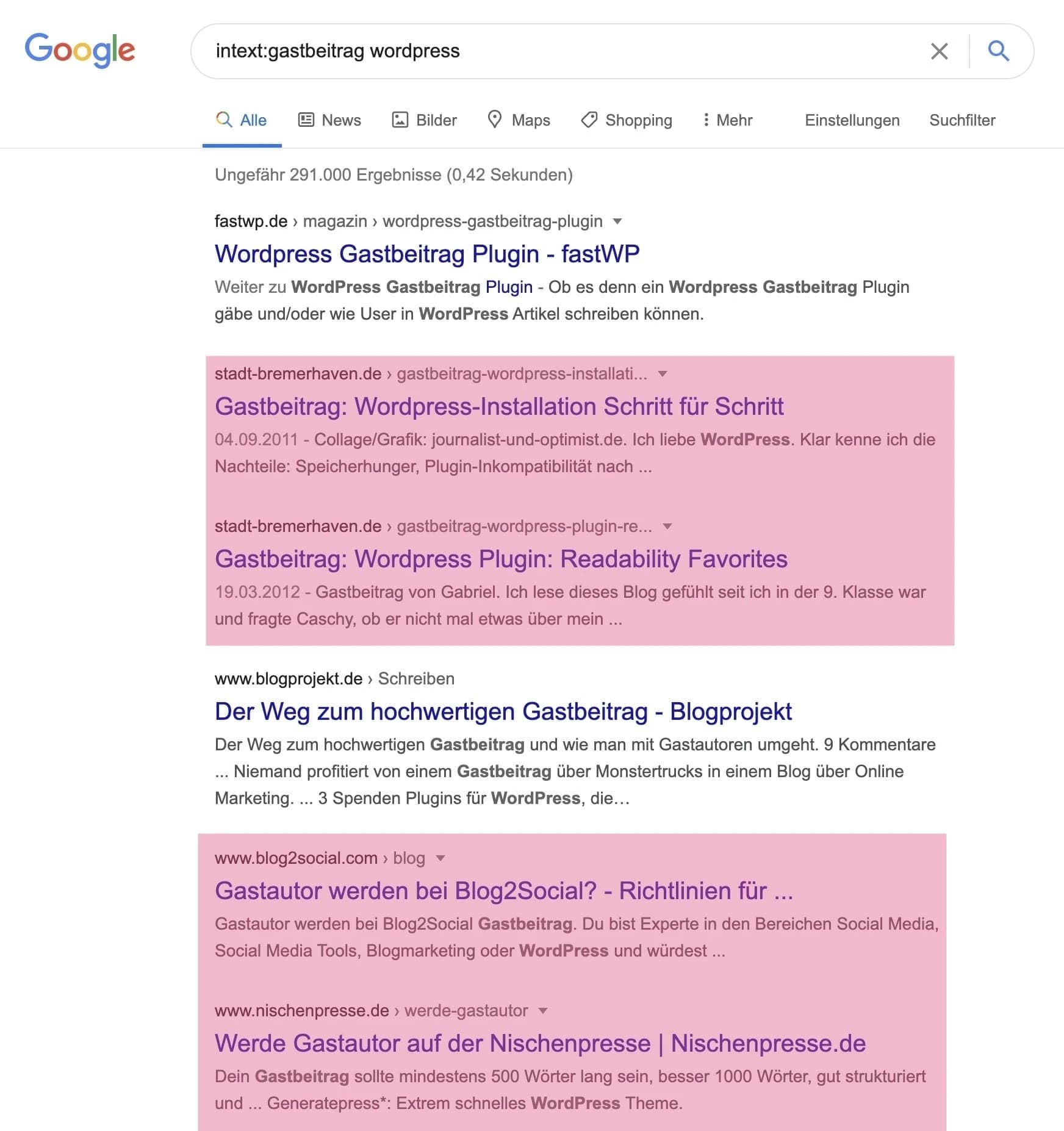 MIt Google-Suchoperatoren Gastbeiträge finden
