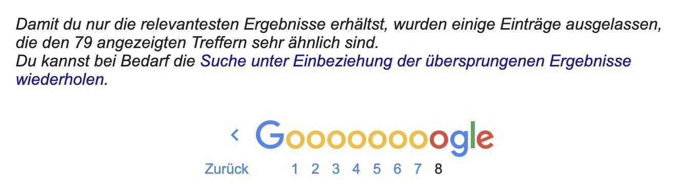 Nachricht bei Klick auf hintere SERPs
