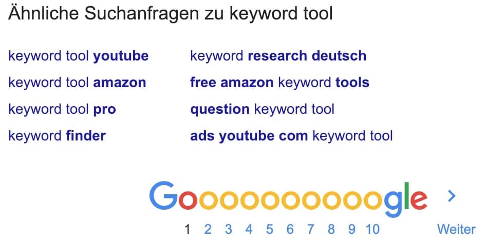 Ähnliche Suchanfragen in den SERPs