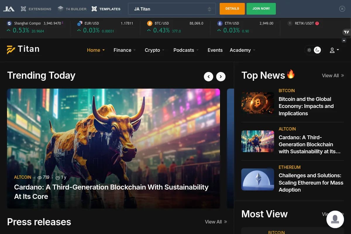 Cassiopeia Standard-Template von Joomla mit minimalisti schem Design und DSGVO-Konformität