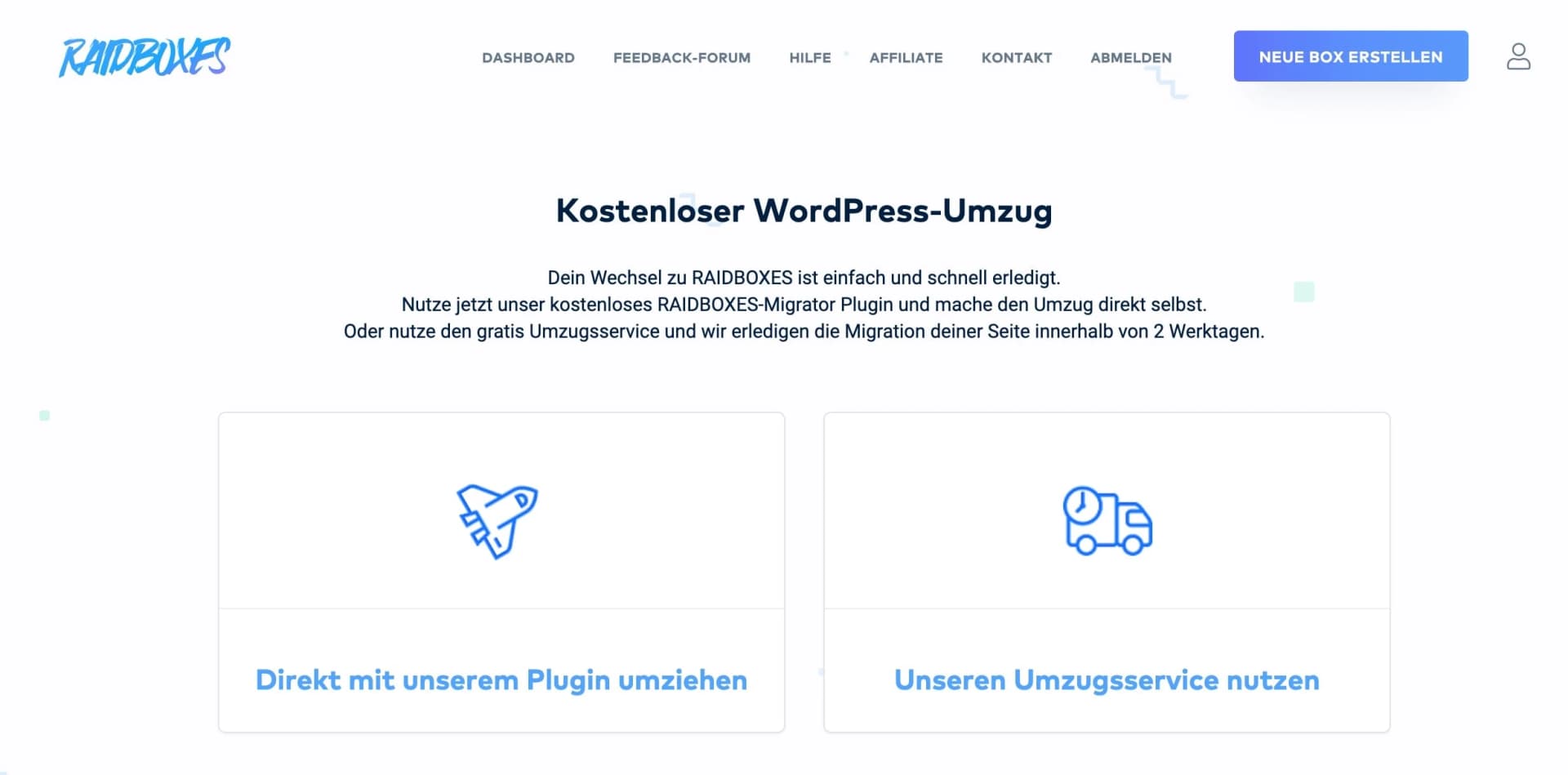 Optionen für den Umzug zu Raidboxes
