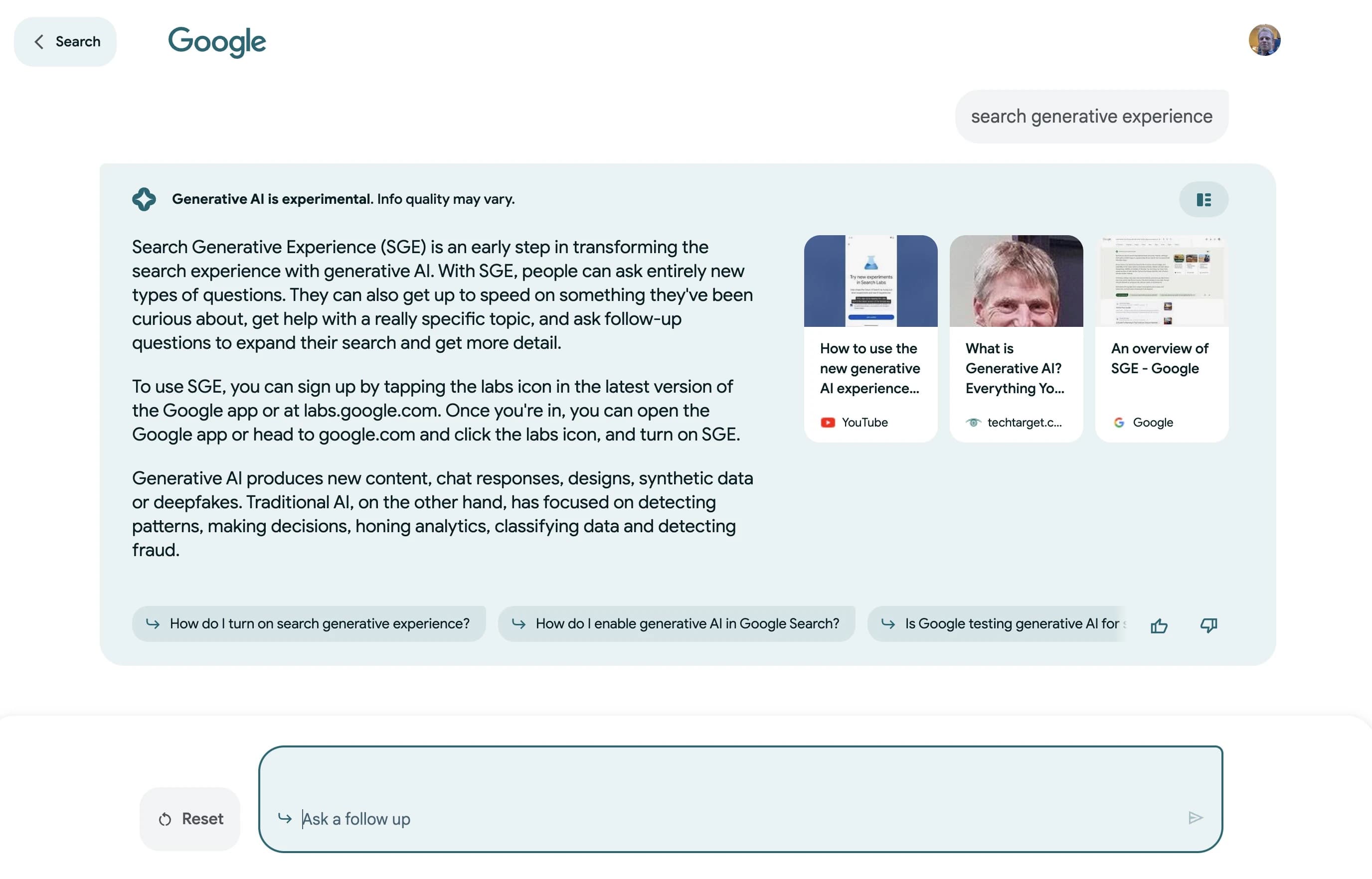 Search Generative Experience Chatmodus