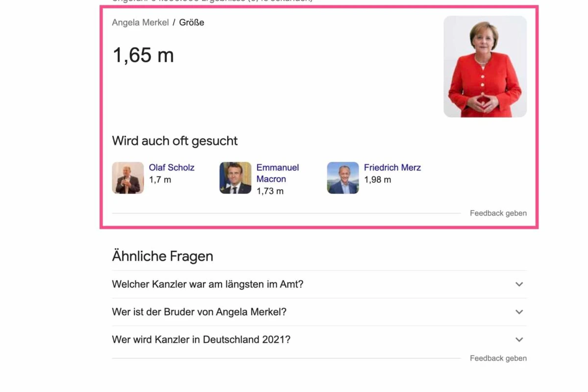 Direkt beantwortete Google-Suchergebnis-Seite
