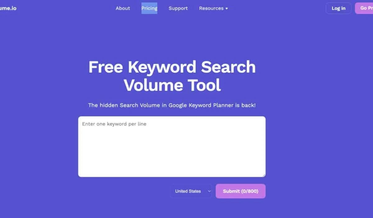 Dashboard von SearchVolume.io