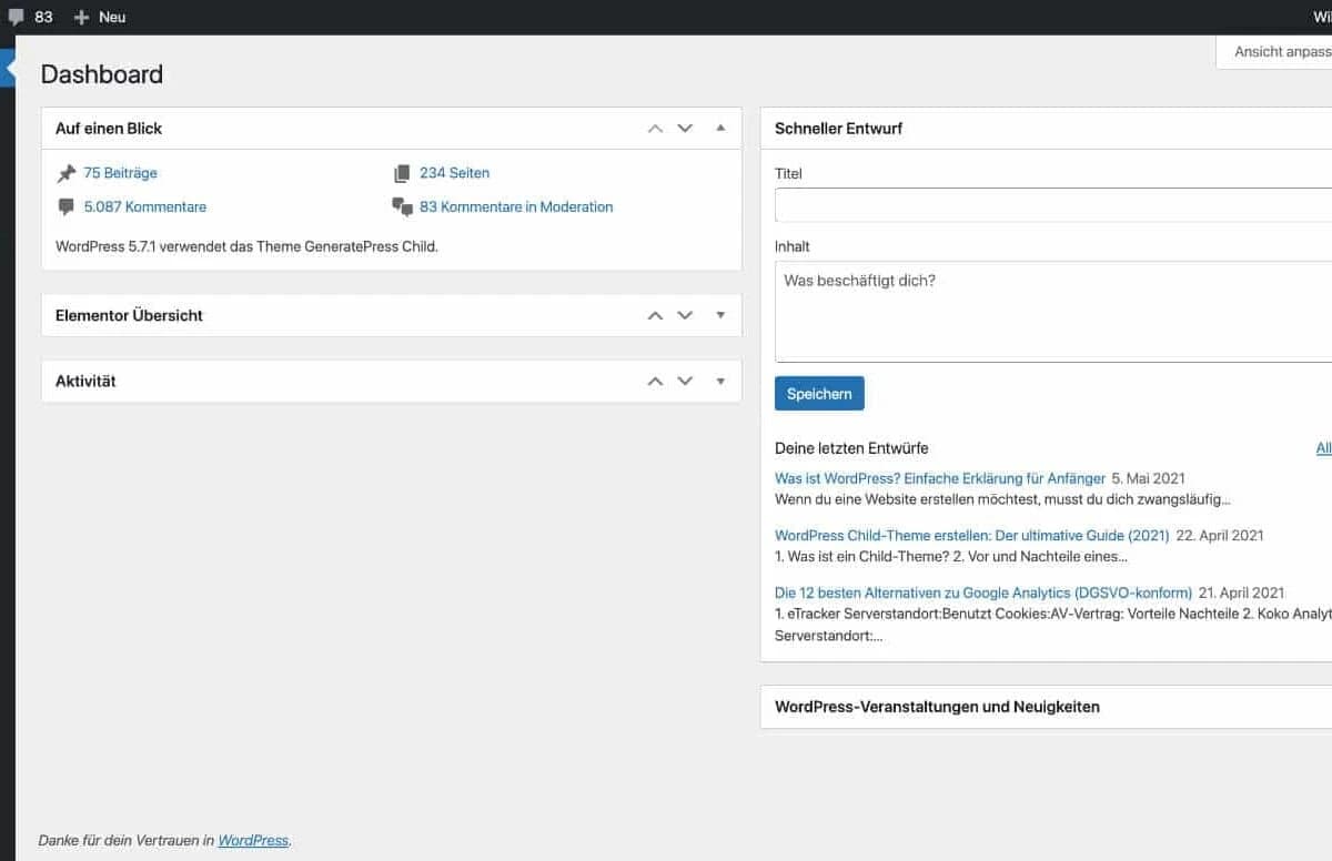 WordPress ist aufgeräumt und wirklich kinderleicht zu bedienen.