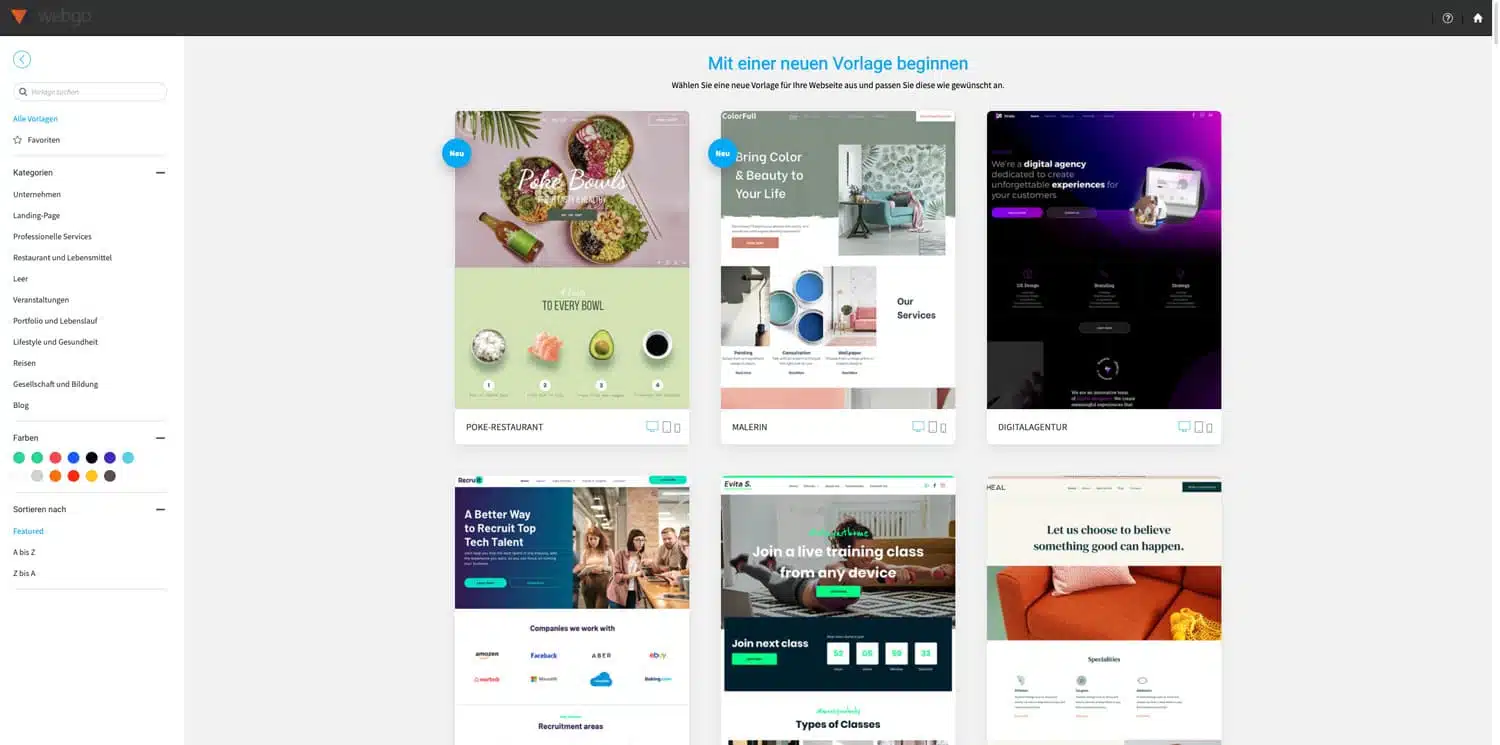 Der webgo Homepage-Baukasten bietet dir zahlreiche vorgefertigte Templates