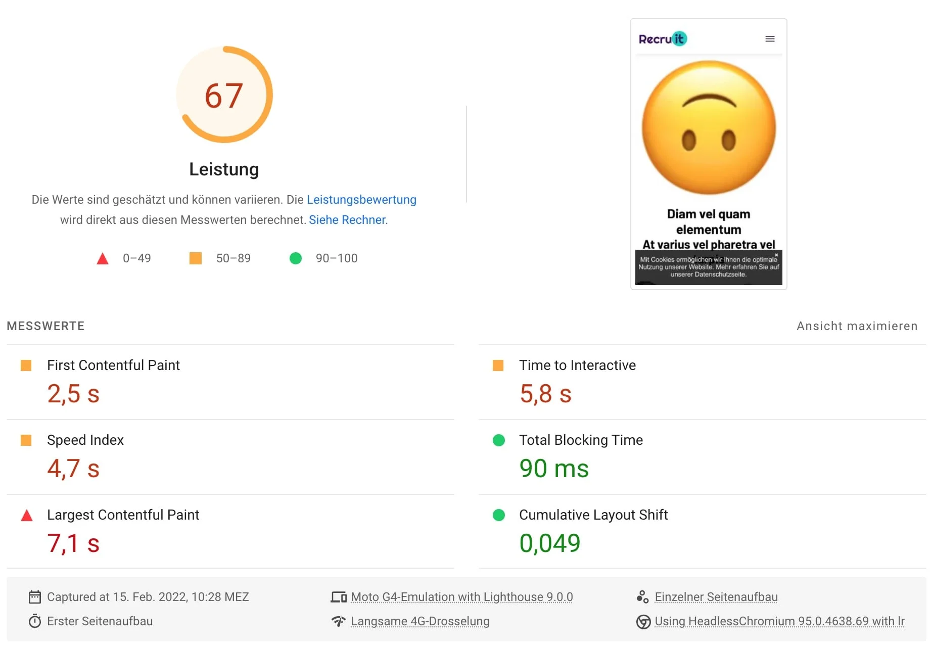 Core Web Vitals Test des webgo Homepage-Baukastens