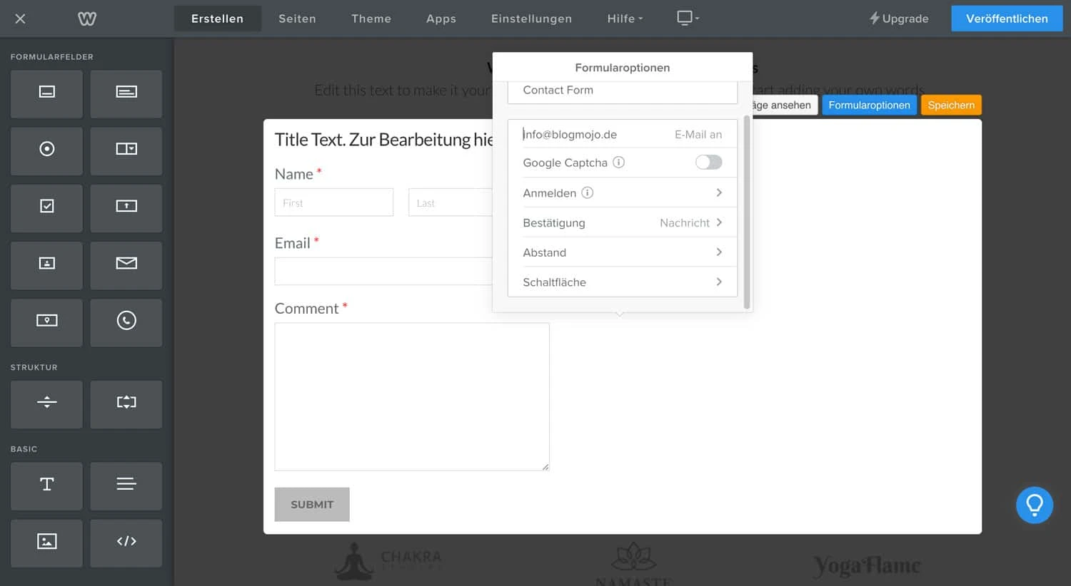 Der Weebly Formular Editor bietet dir die Möglichkeit, einfach und schnell Kontaktformulare auf deiner Website einzubauen