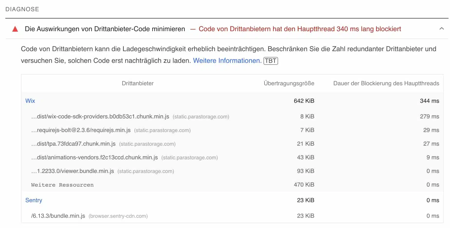 Wix lädt viele Drittanbieter-Dateien