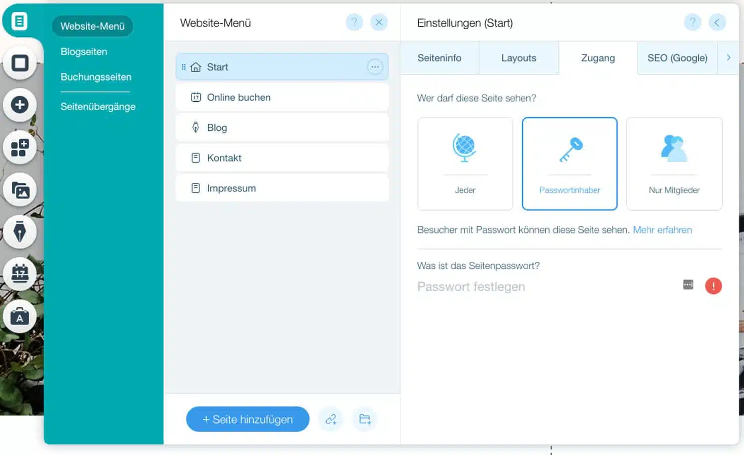 Eine Wix Seite lässt sich durch nur wenige Klicks mit einem Passwort schützen