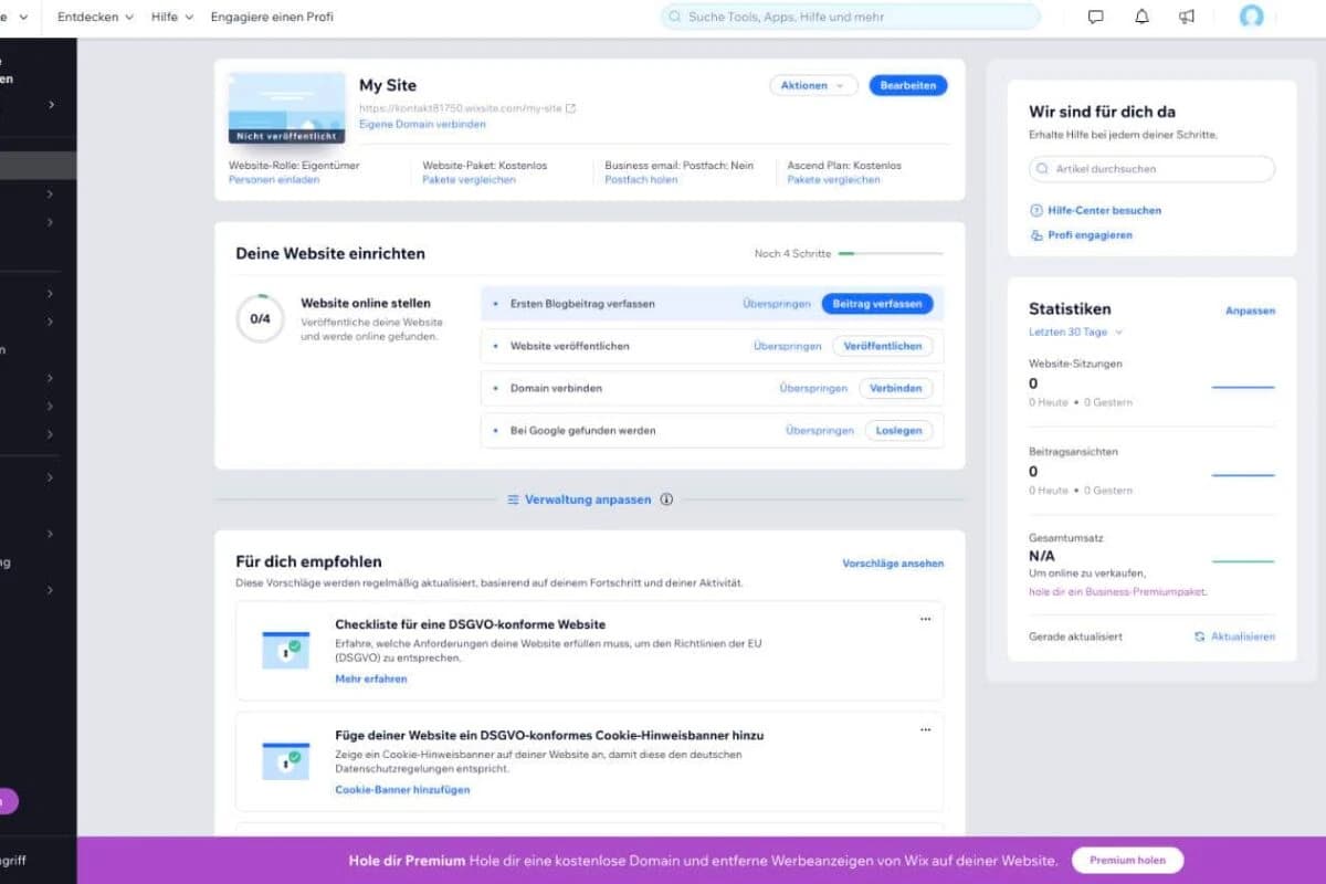 WIX Backend Ersteinrichtung