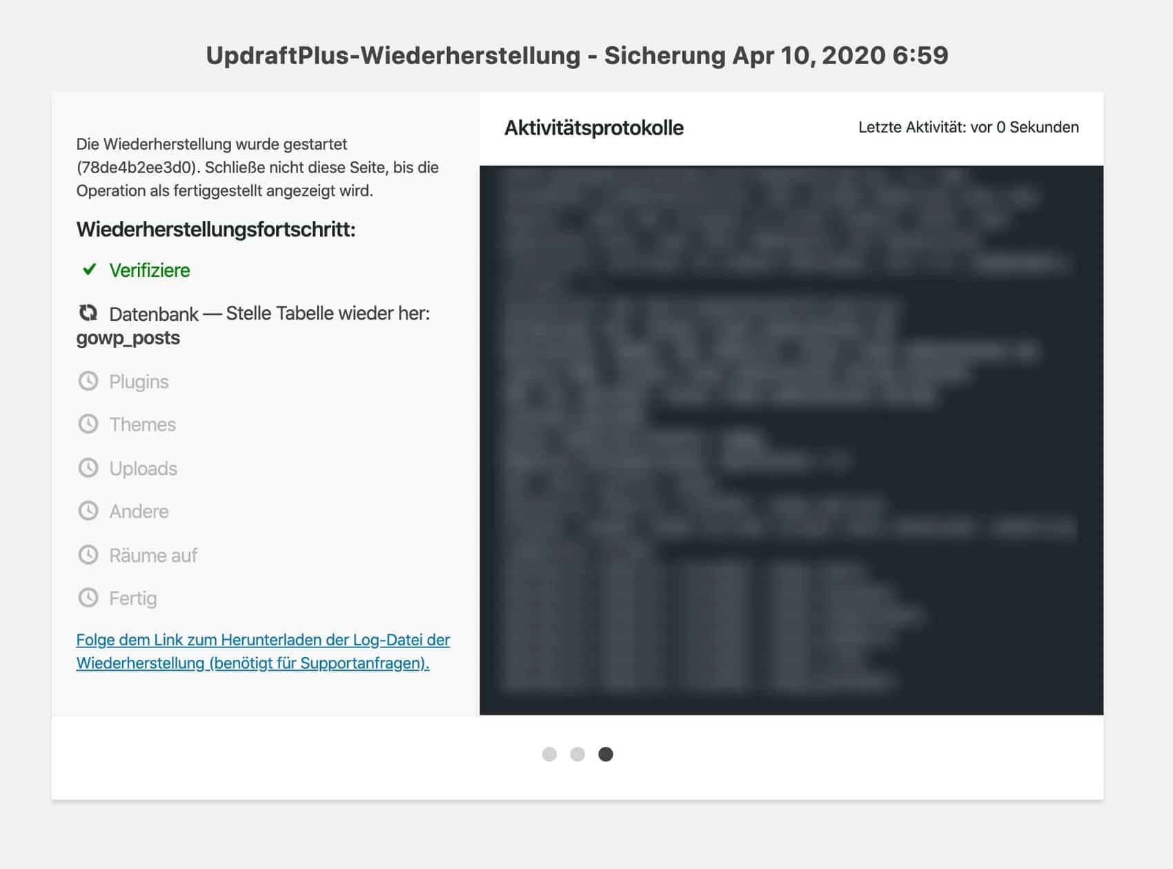 UpdraftPlus führt dich Schritt für Schritt durch die Wiederherstellung