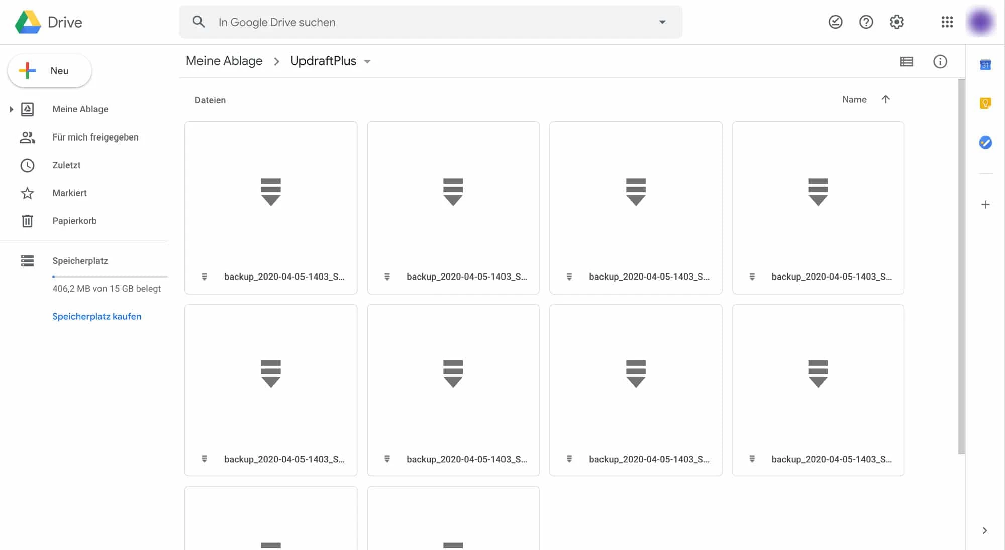 Deine gesamten Backups werden im Google Drive übersichtlich dargestellt