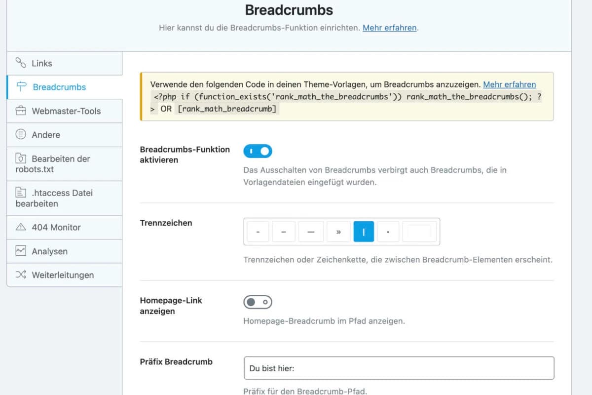Rank Math Breadcrumbs