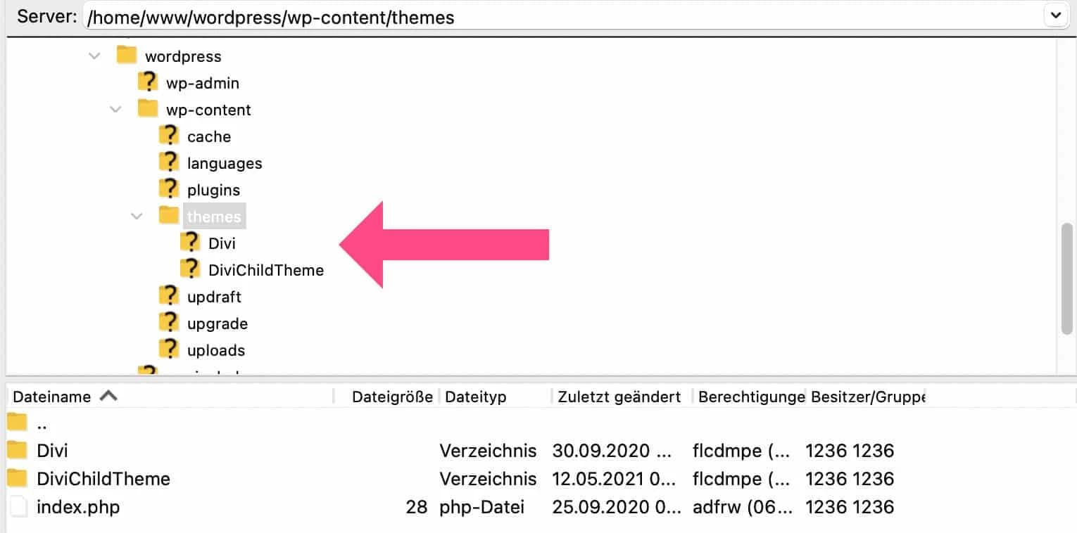 Erstelle einen Ordner für dein Child-Theme über FTP.
