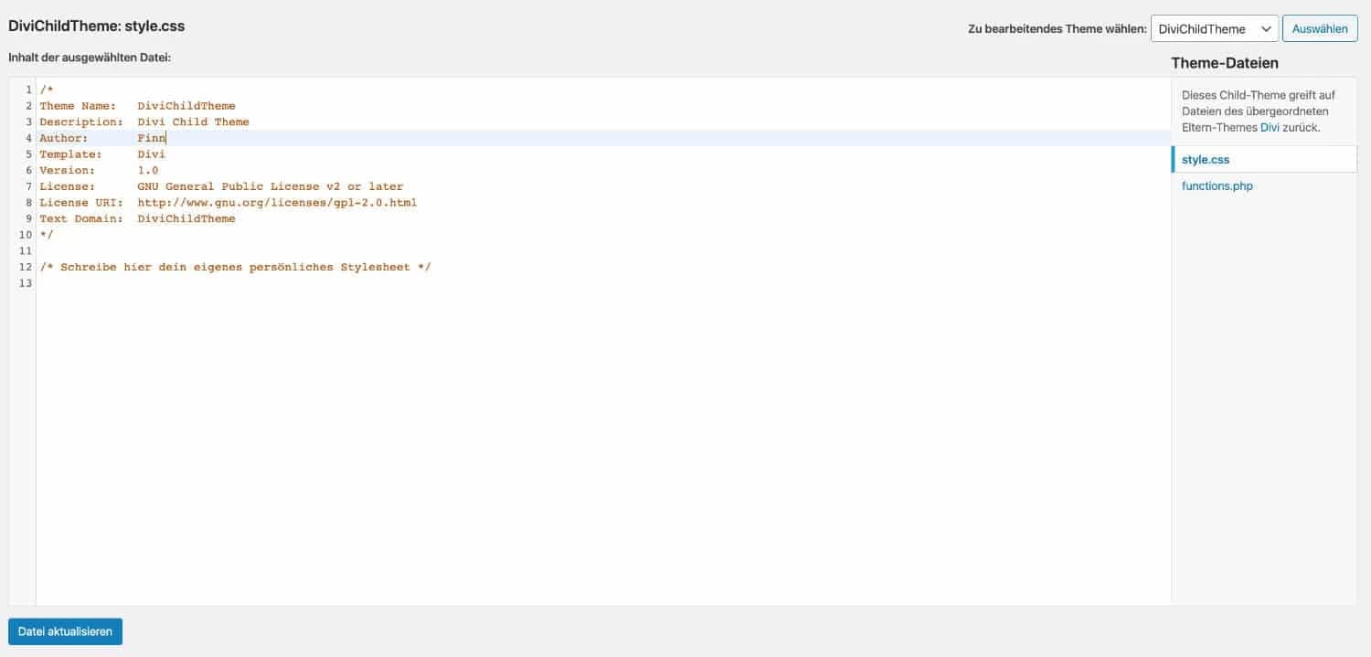 Die style.css ermöglicht es dir, umfangreiche Änderungen am Code vorzunehmen
