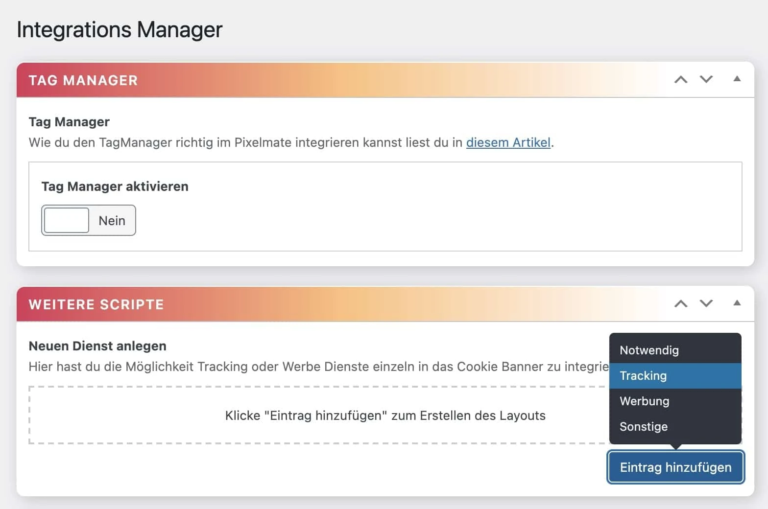 DSGVO Pixelmate Integrations Manager