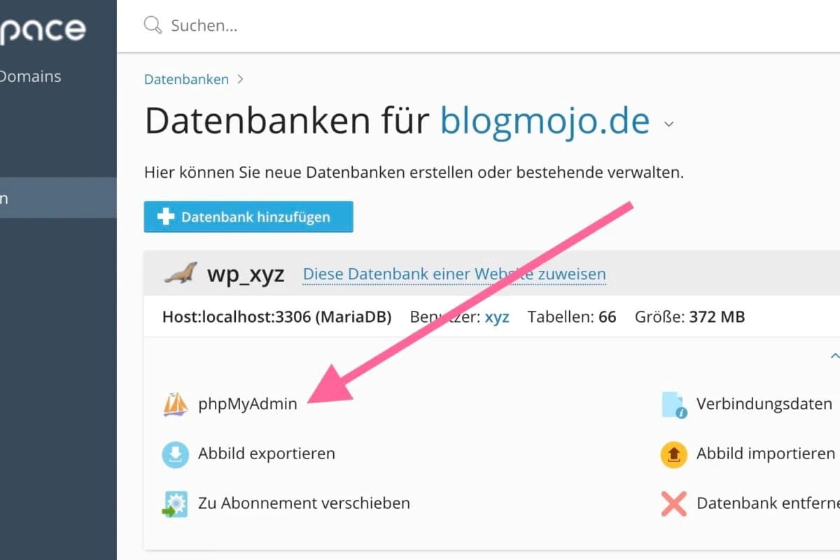 PHPMyAdmin bei Plesk Obsidian