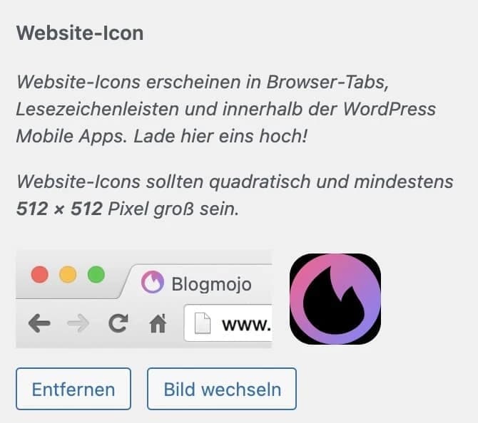 Website-Icon im WordPress-Customizer festlegen