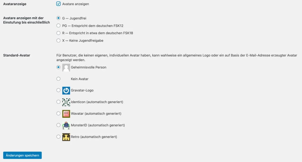 Deaktiviere die Verwendung von Gravatar in den Einstellungen