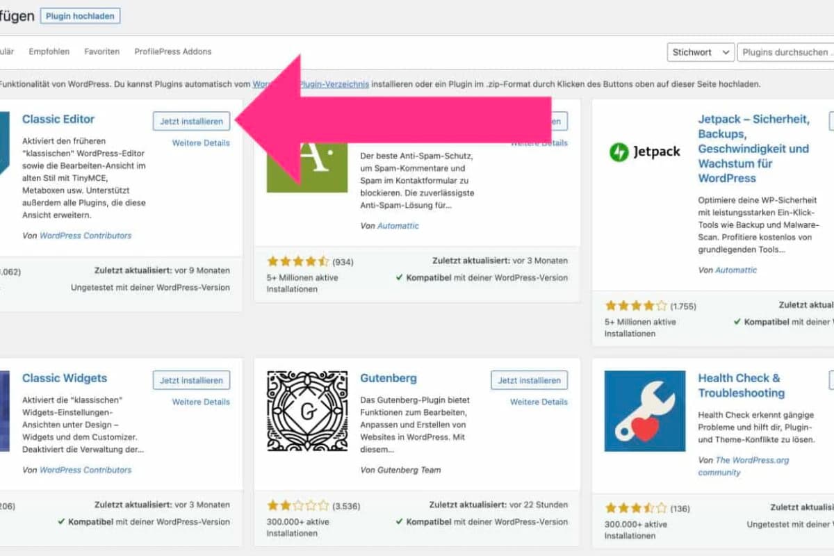 Plugin installieren standard