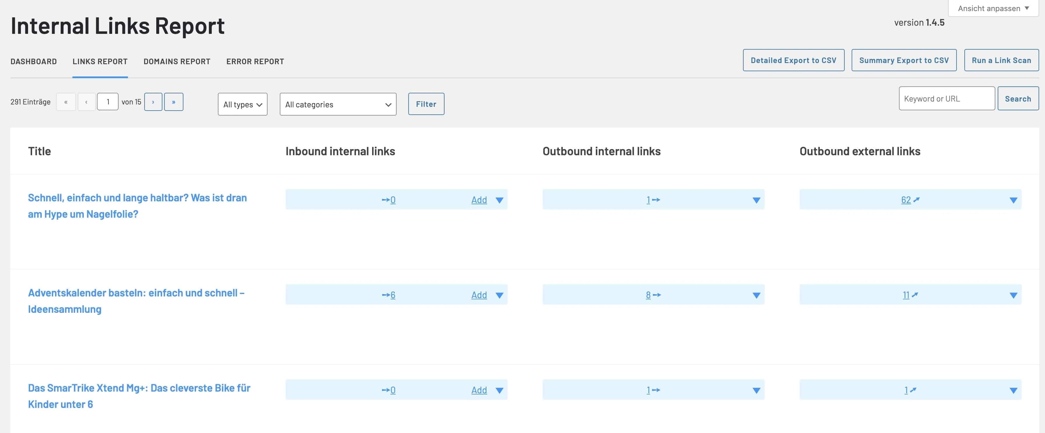 LinkWhisper Internal Links Report