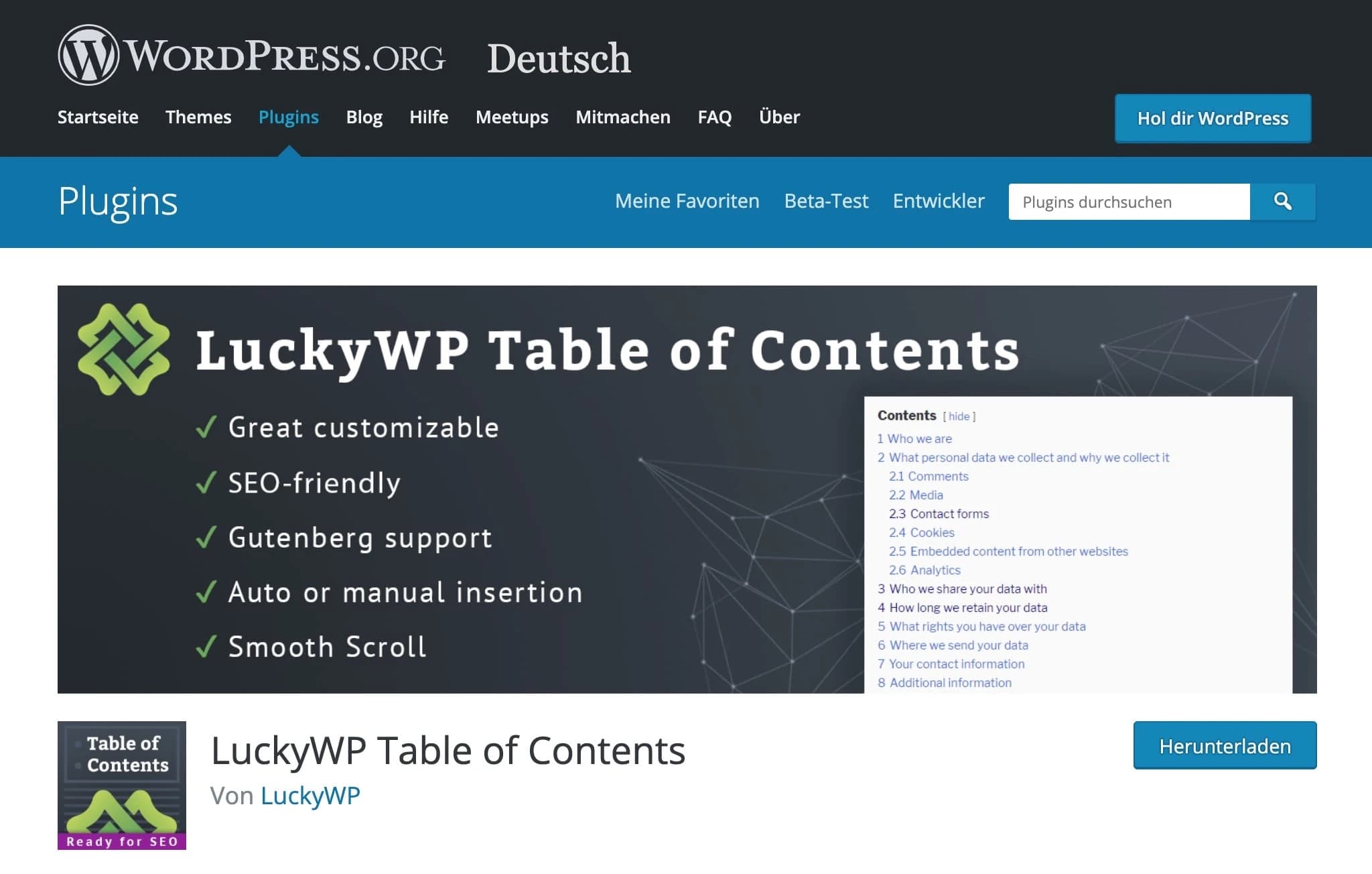 LuckyWP Table of Contents
