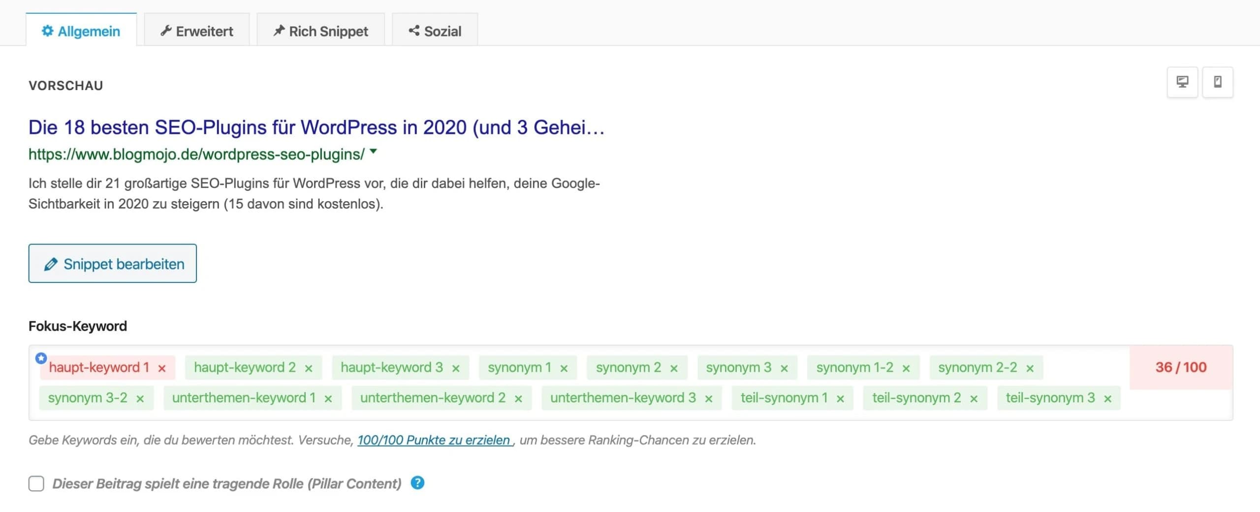 Mehr als 5 Fokus-Keywords bei Rank Math