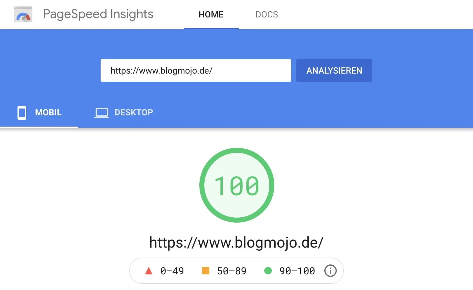 PageSpeed-Score von 100 dank WP Rocket