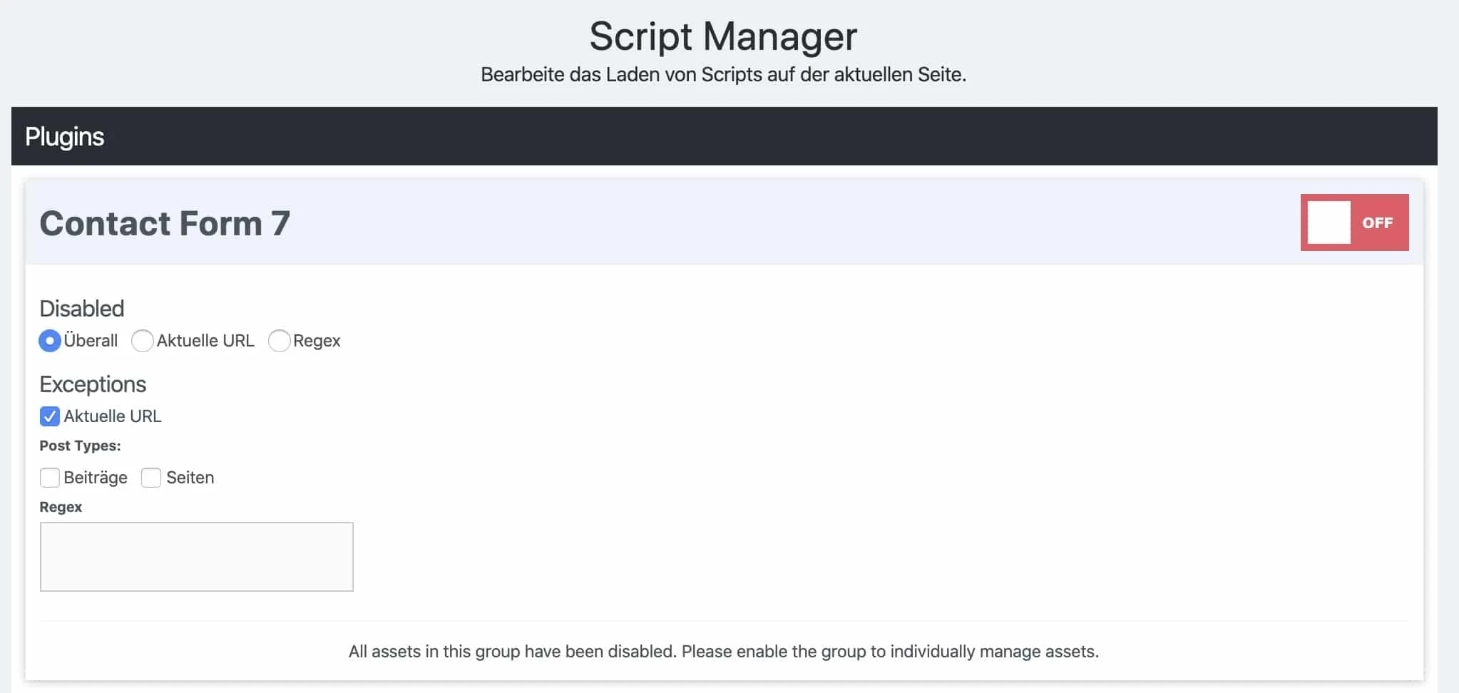 Contact Form 7 mit perfmatters gezielt deaktivieren