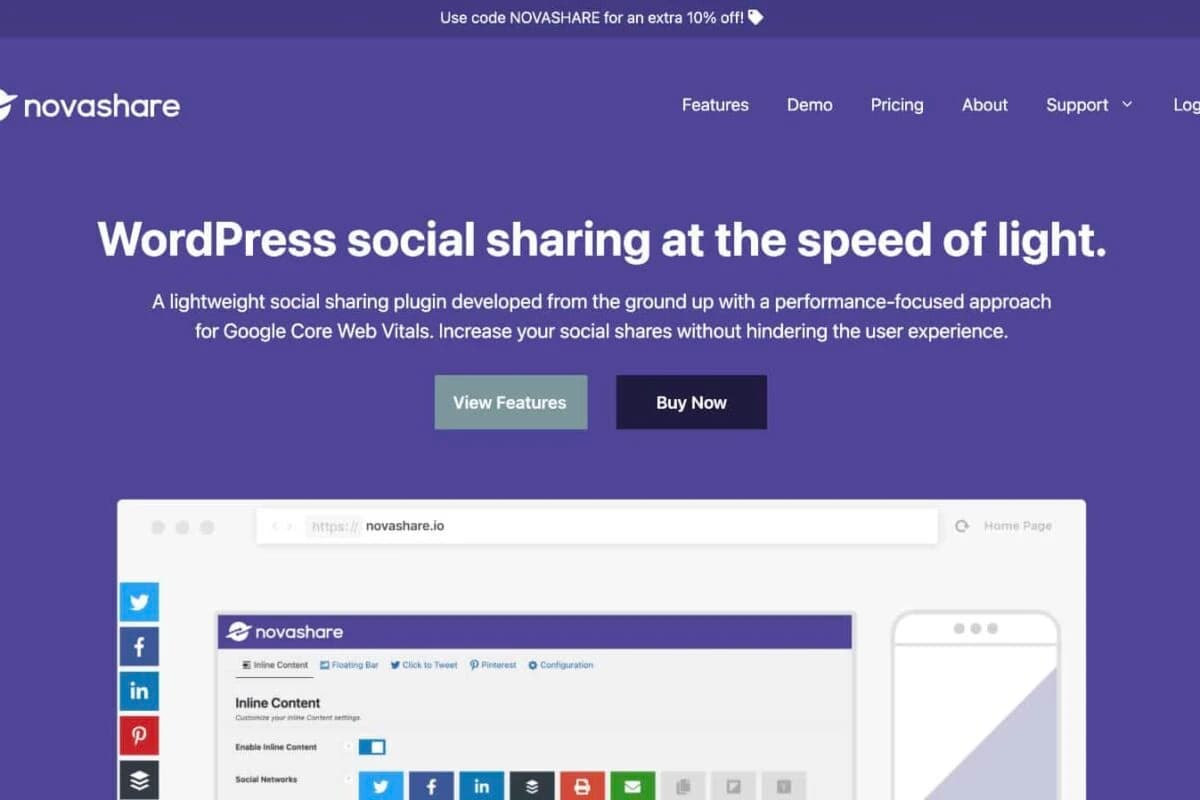 Novashare ist ein schnelles und günstiges Social-Media-Plugin für WordPress.