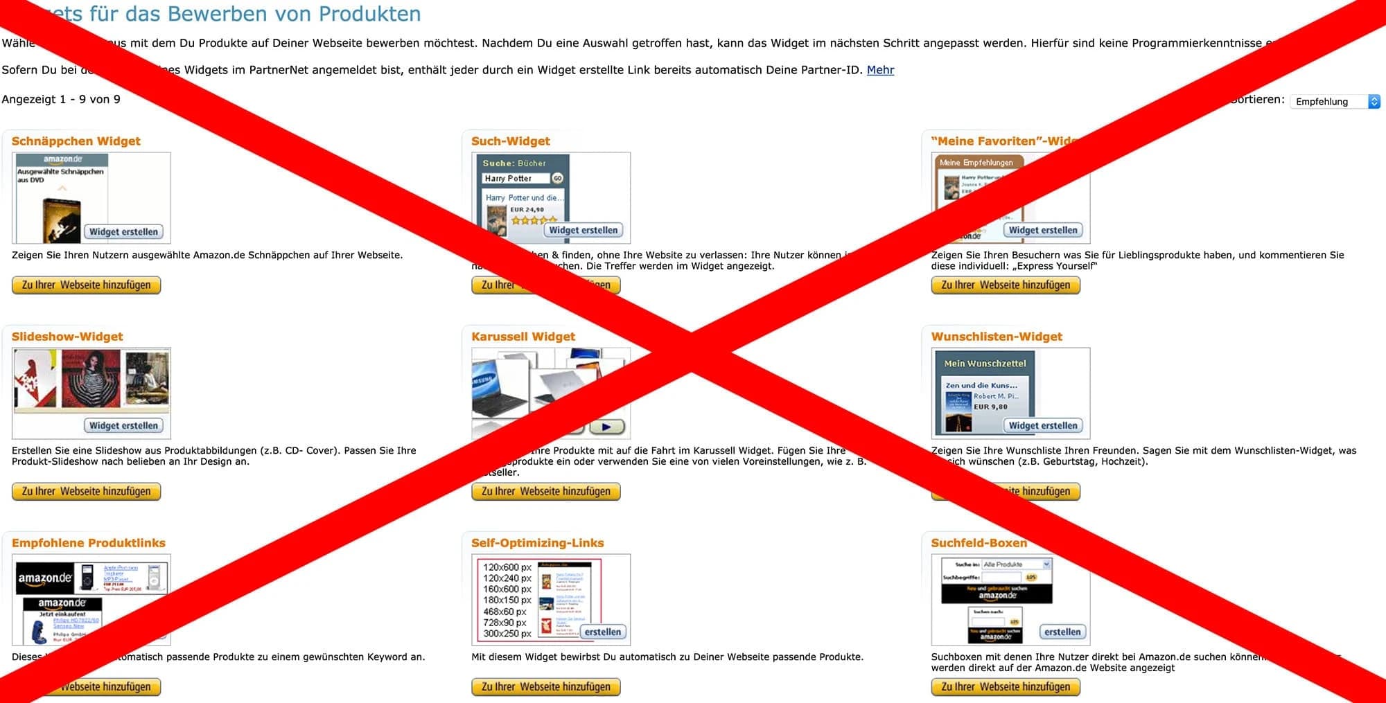 Widgets für das Bewerben von Produkten im Amazon PartnerNet
