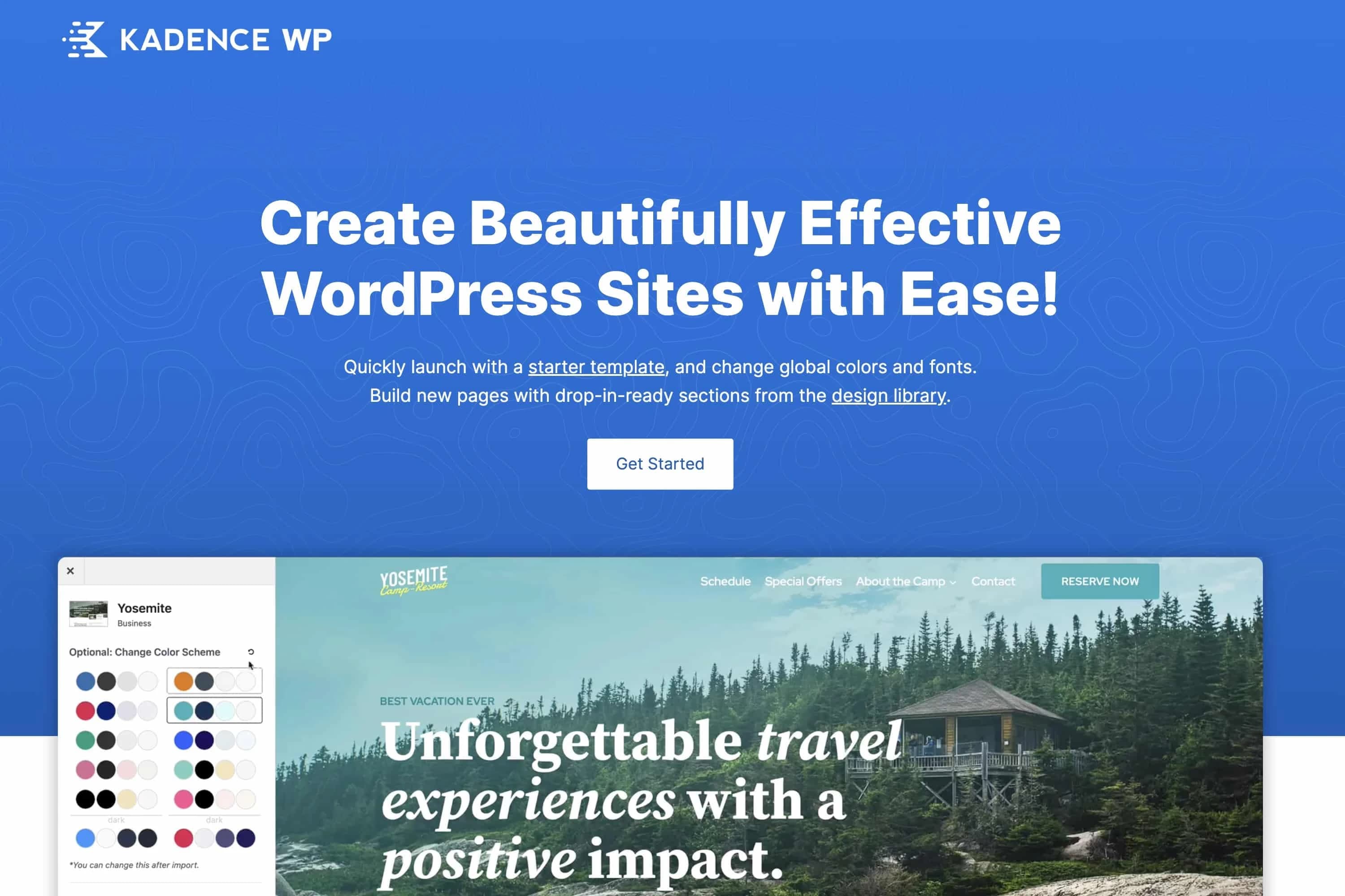 Kadence Theme mit offenem Backend