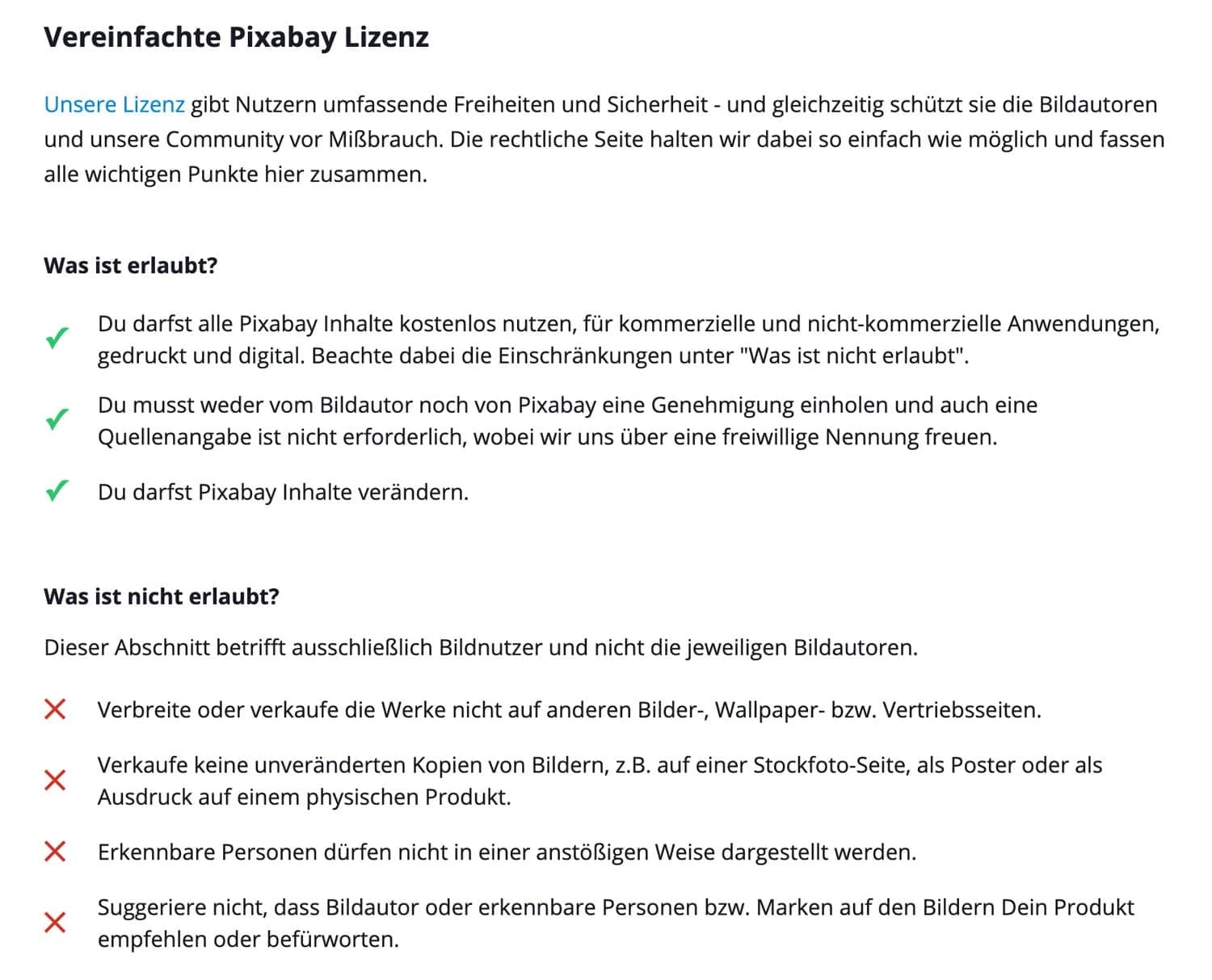 Die Bildlizenz auf Pixabay ist transparent dargestellt und einfach zu verstehen.