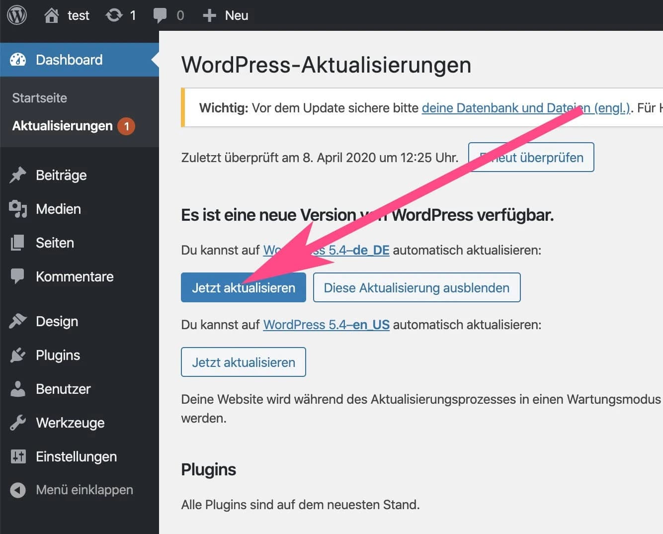 WordPress jetzt aktualisieren