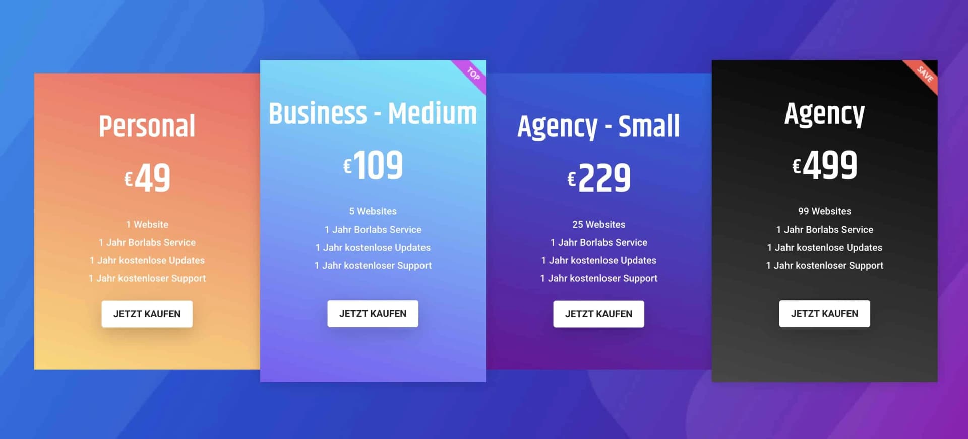 Die vier verschiedenen Lizenzen von Borlabs Cookie