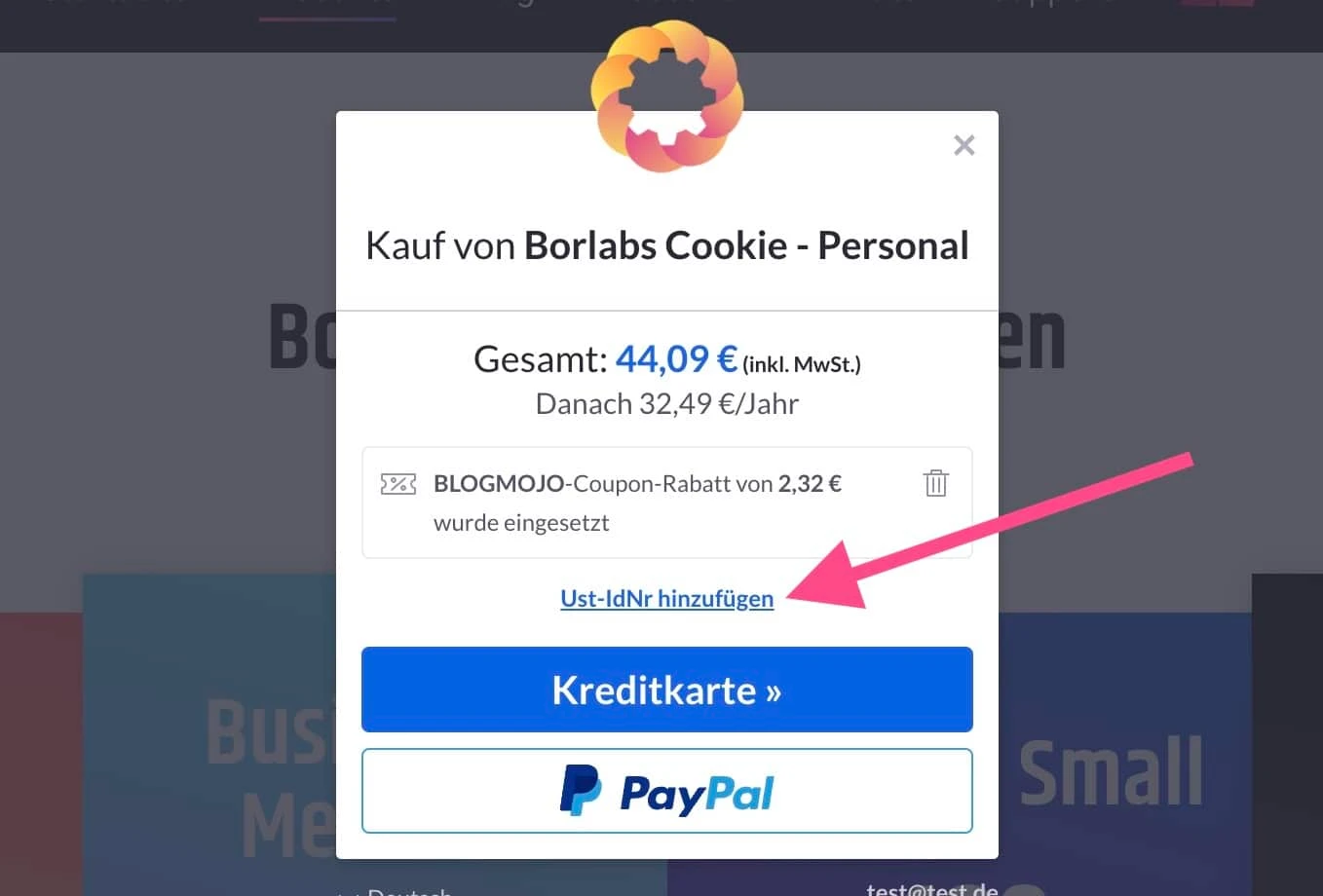 Umsatzsteuer-ID beim Kauf von Borlabs Cookie hinzufügen