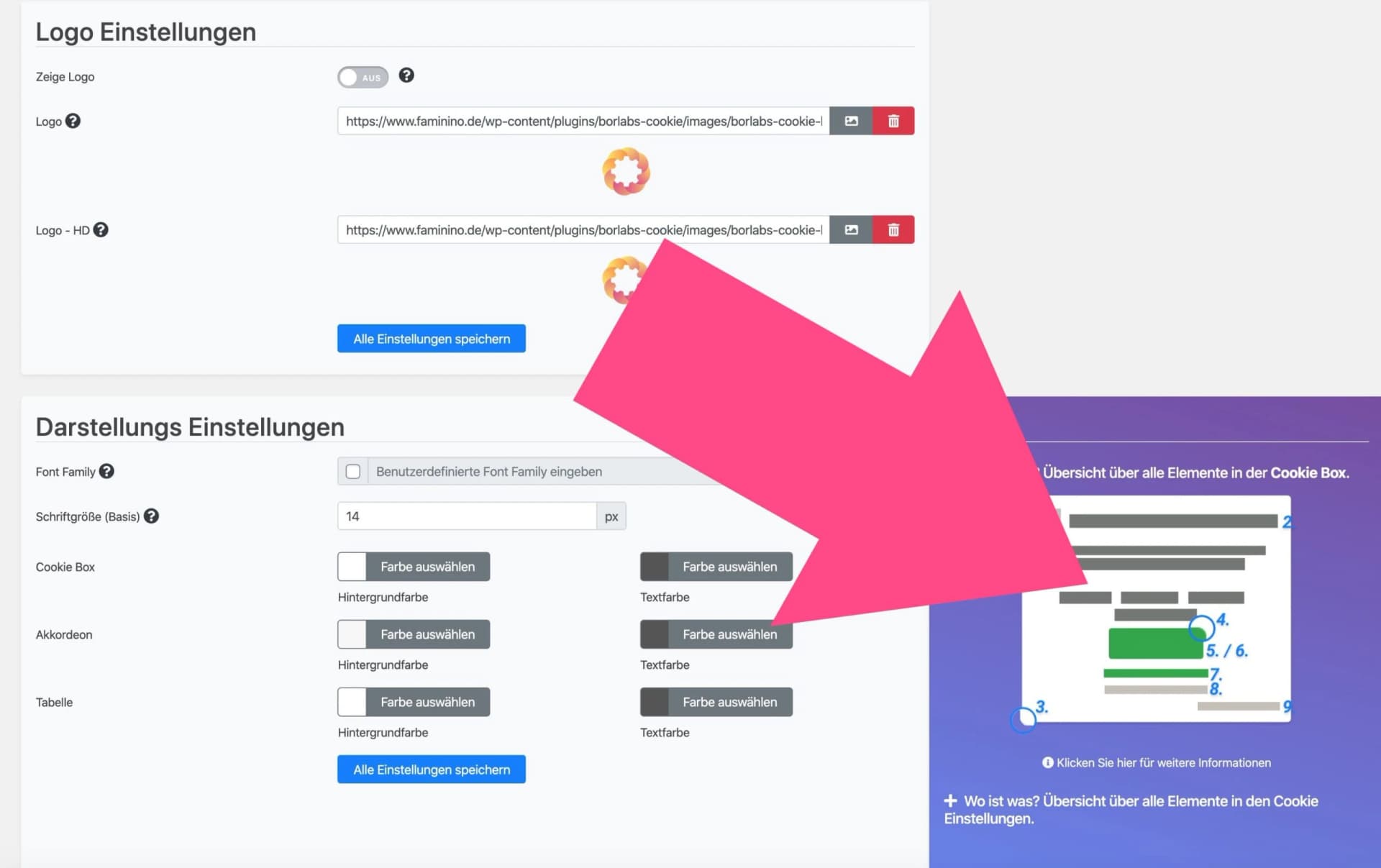 Einzelne Elemente der Cookie Box anpassen