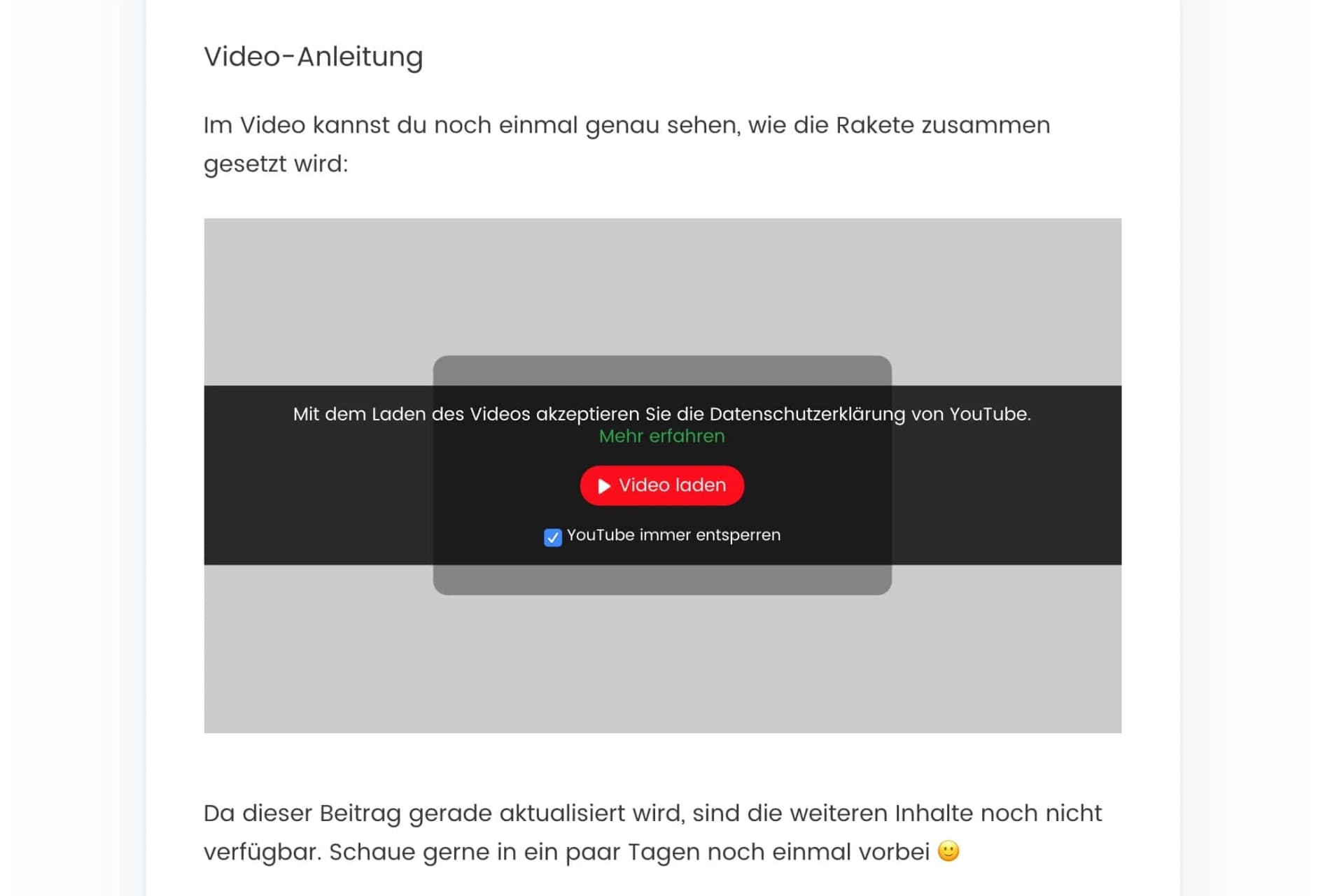 YouTube-Video, das der Content Blocker von Borlabs Cookie blockiert hat