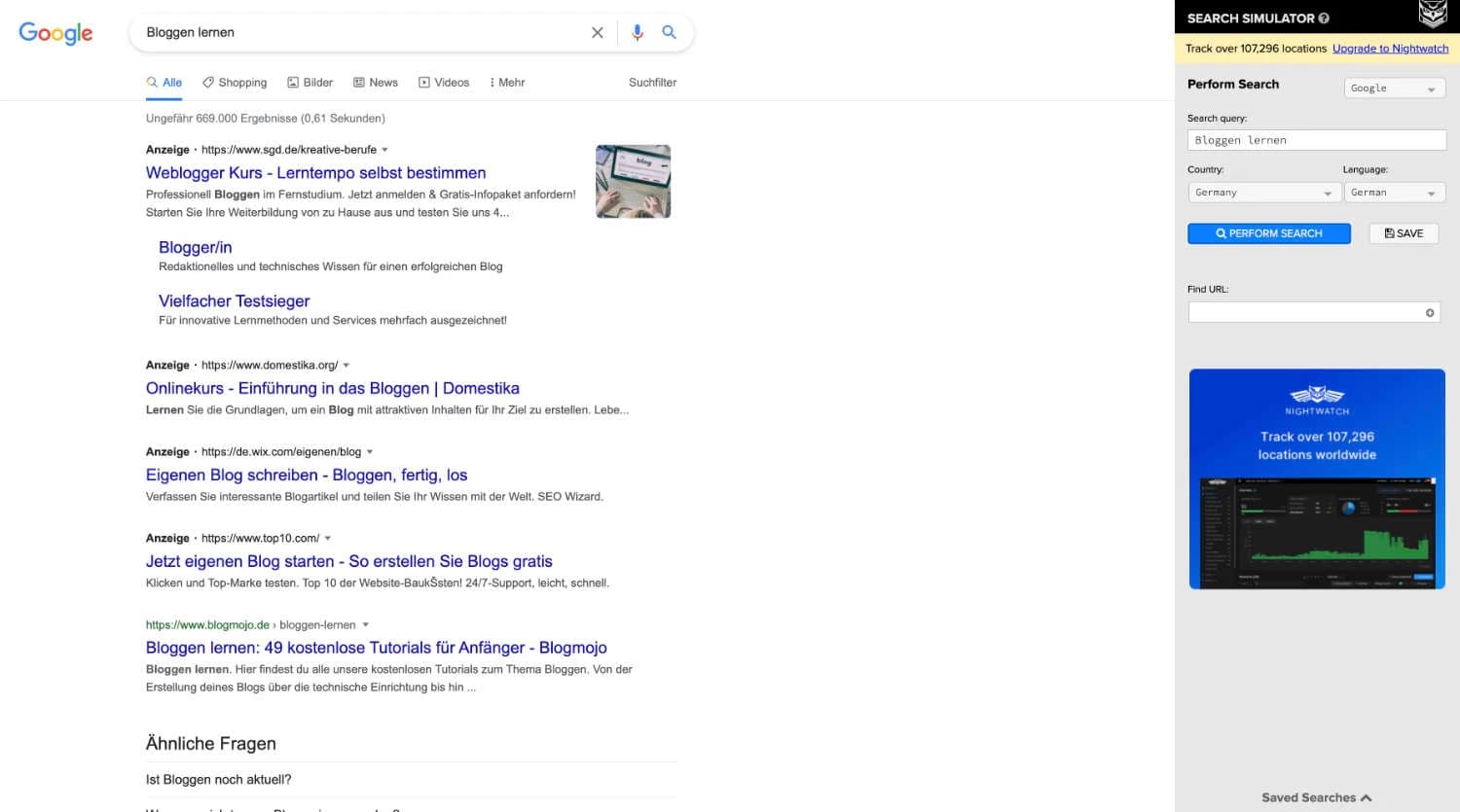 SEO Search Simulator von Nightwatch