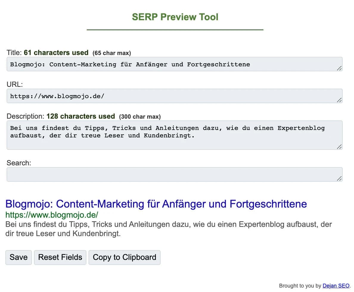 SERP Vorschau Tool