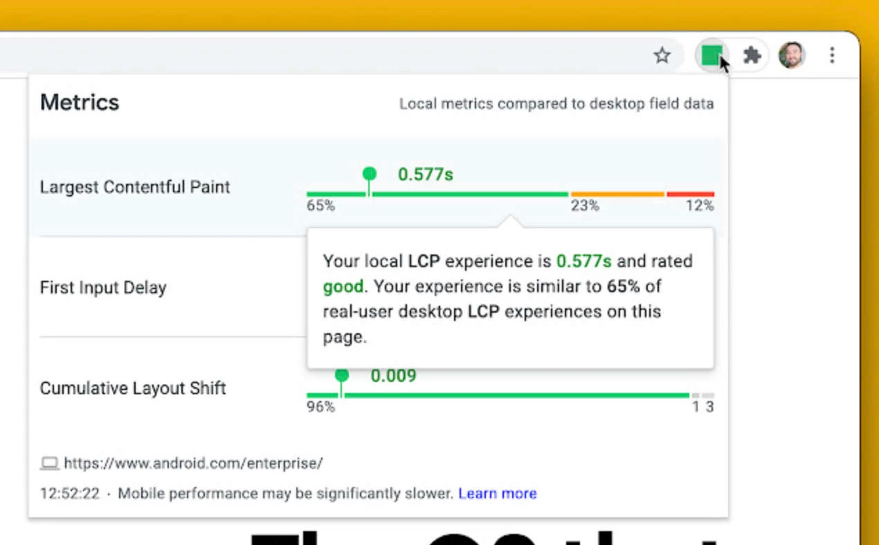 Web Vitals Chrome Extension