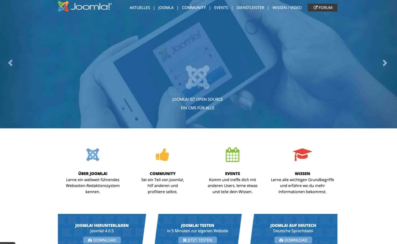 Joomla CMS Startseite