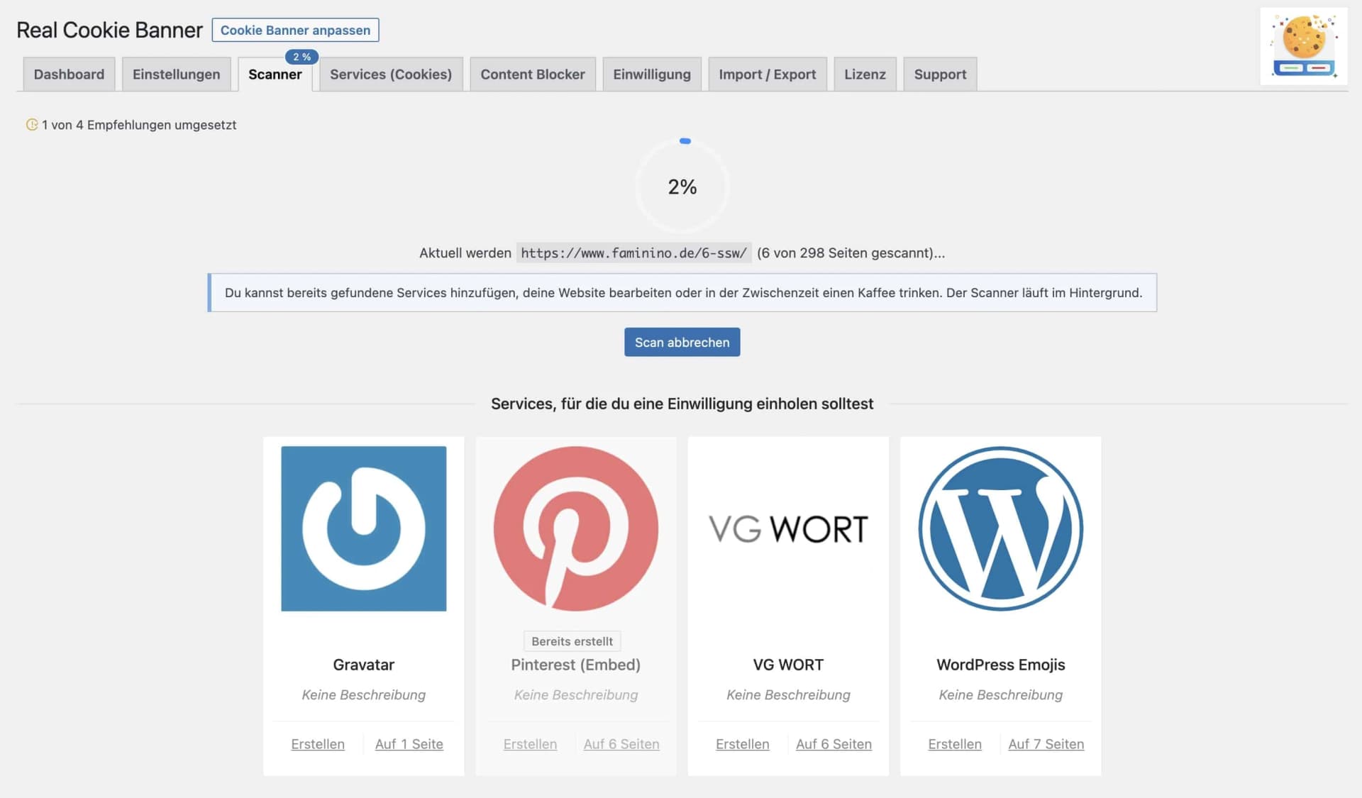 Service-Scanner von Real Cookie Banner