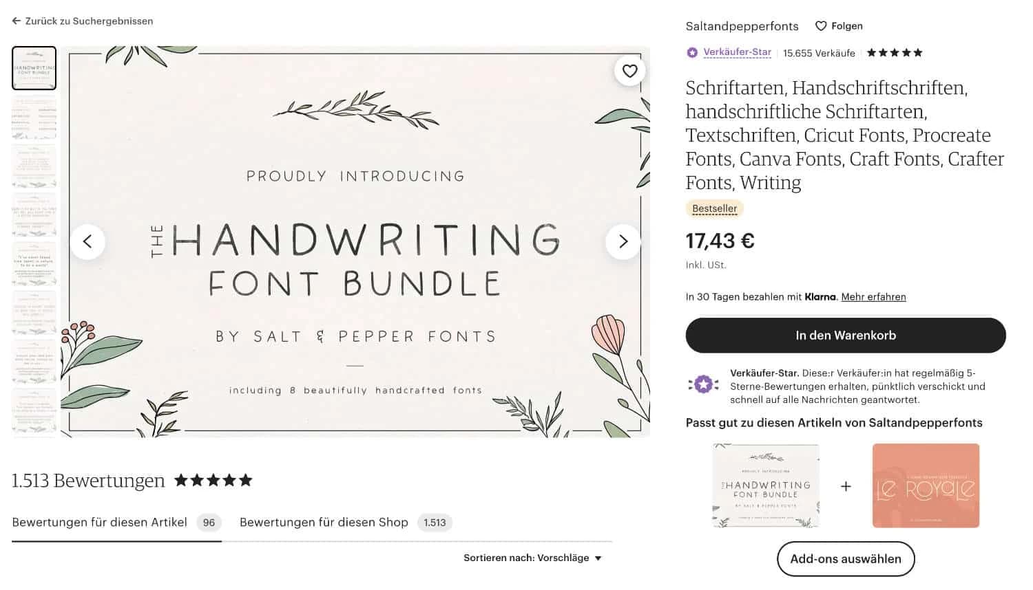 Schriftart online verkaufen - Beispiel