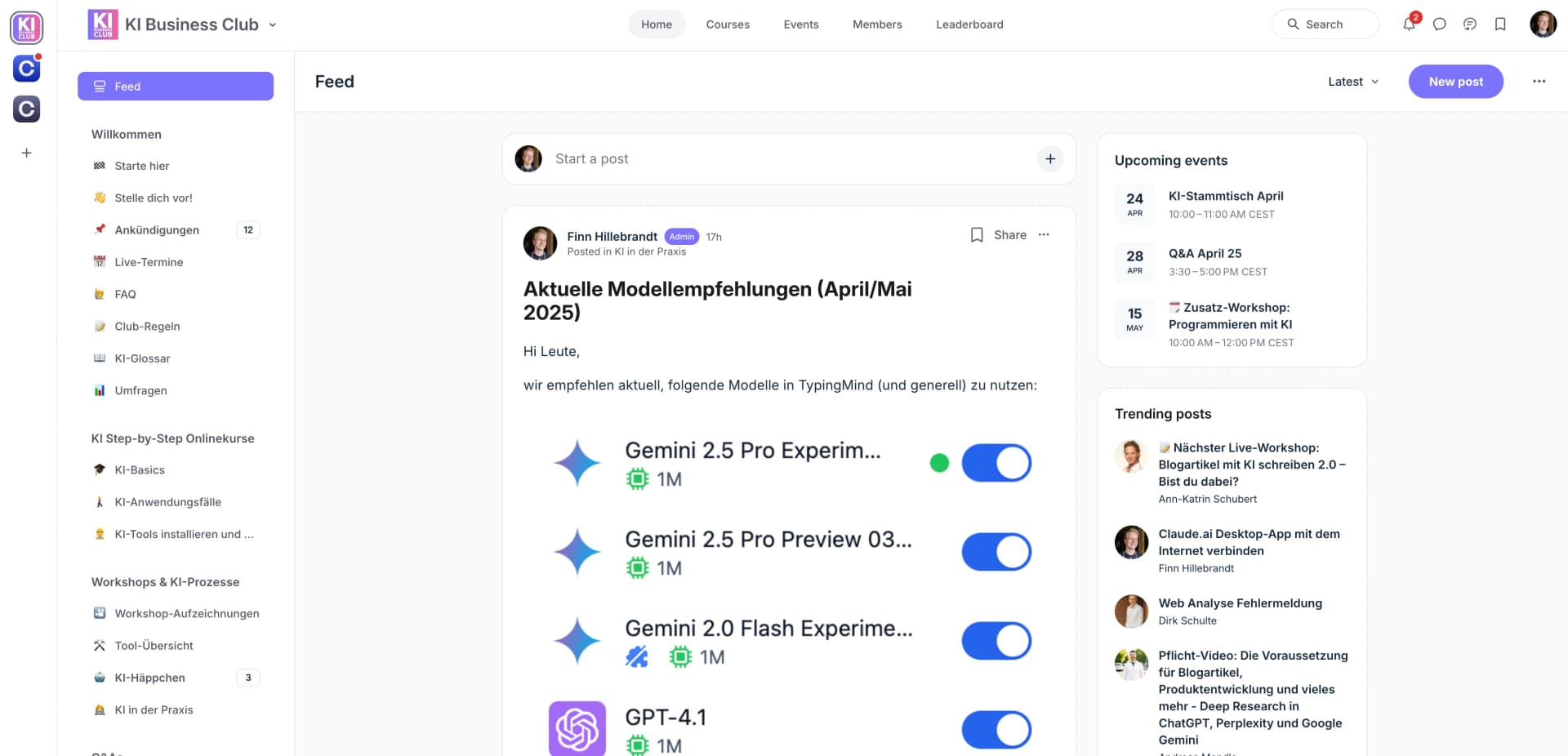 Community-Oberfläche von Circle im KI Business Club